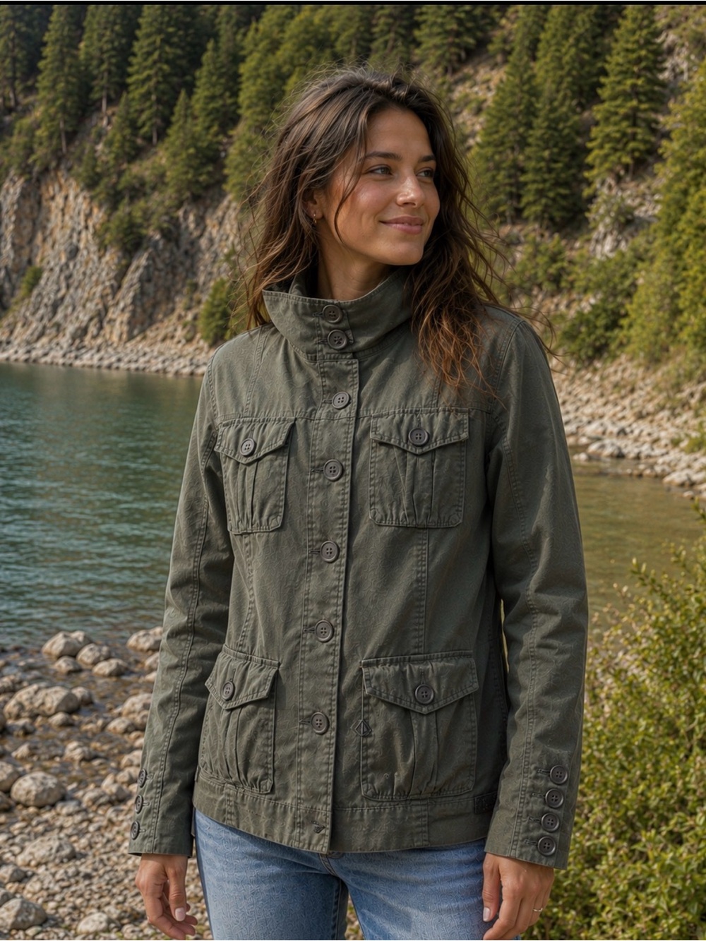 Volcom Utility Military Type Jacket Women’s Large Green Y2K Cotton Blend